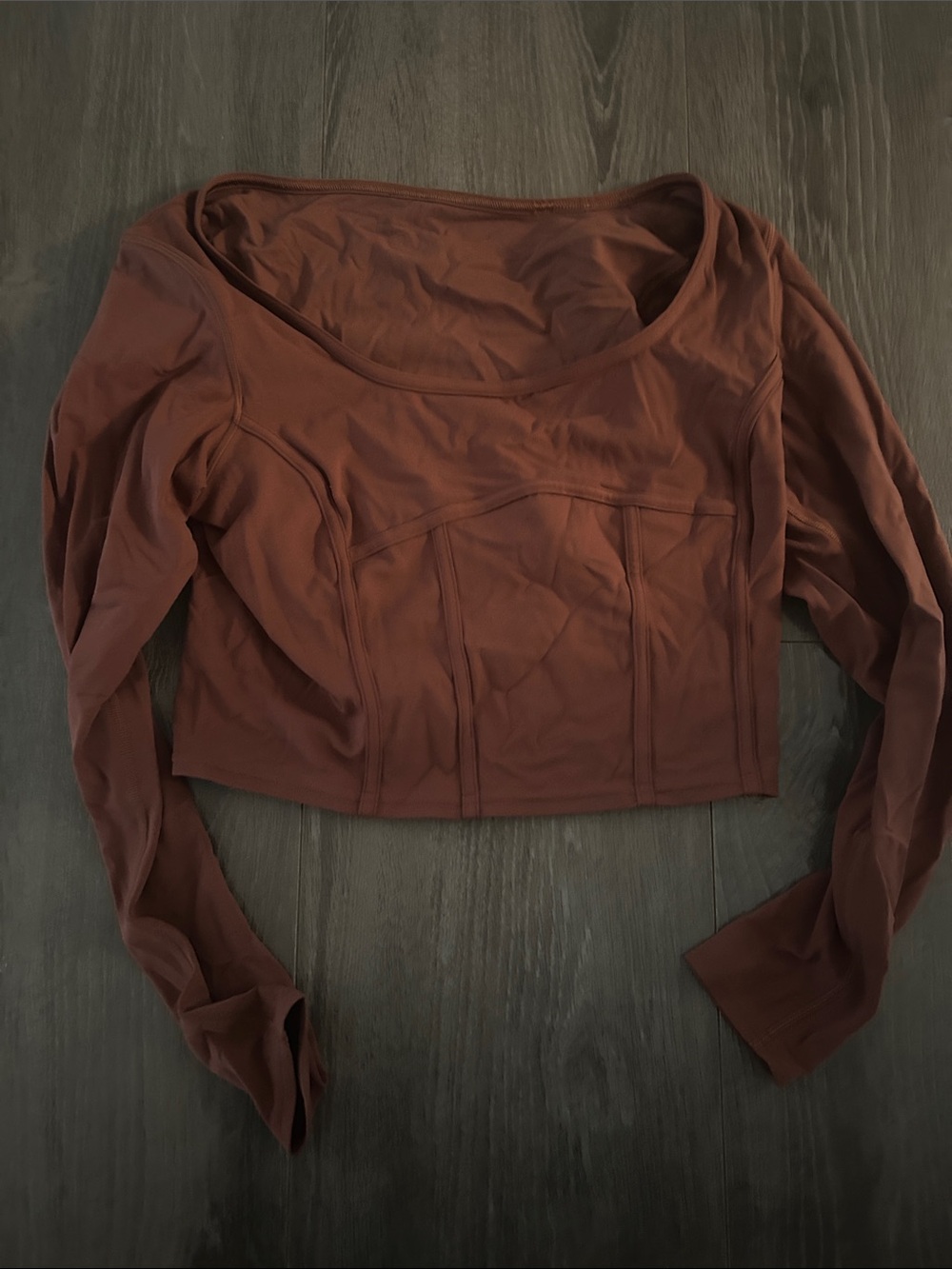 lululemon athletica Cropped Long Sleeve Top in Rust Brown